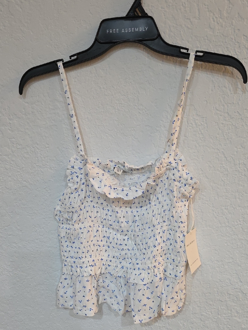 Free Assembly White Floral Smocked Ruffle Cami -Multiple Sizes